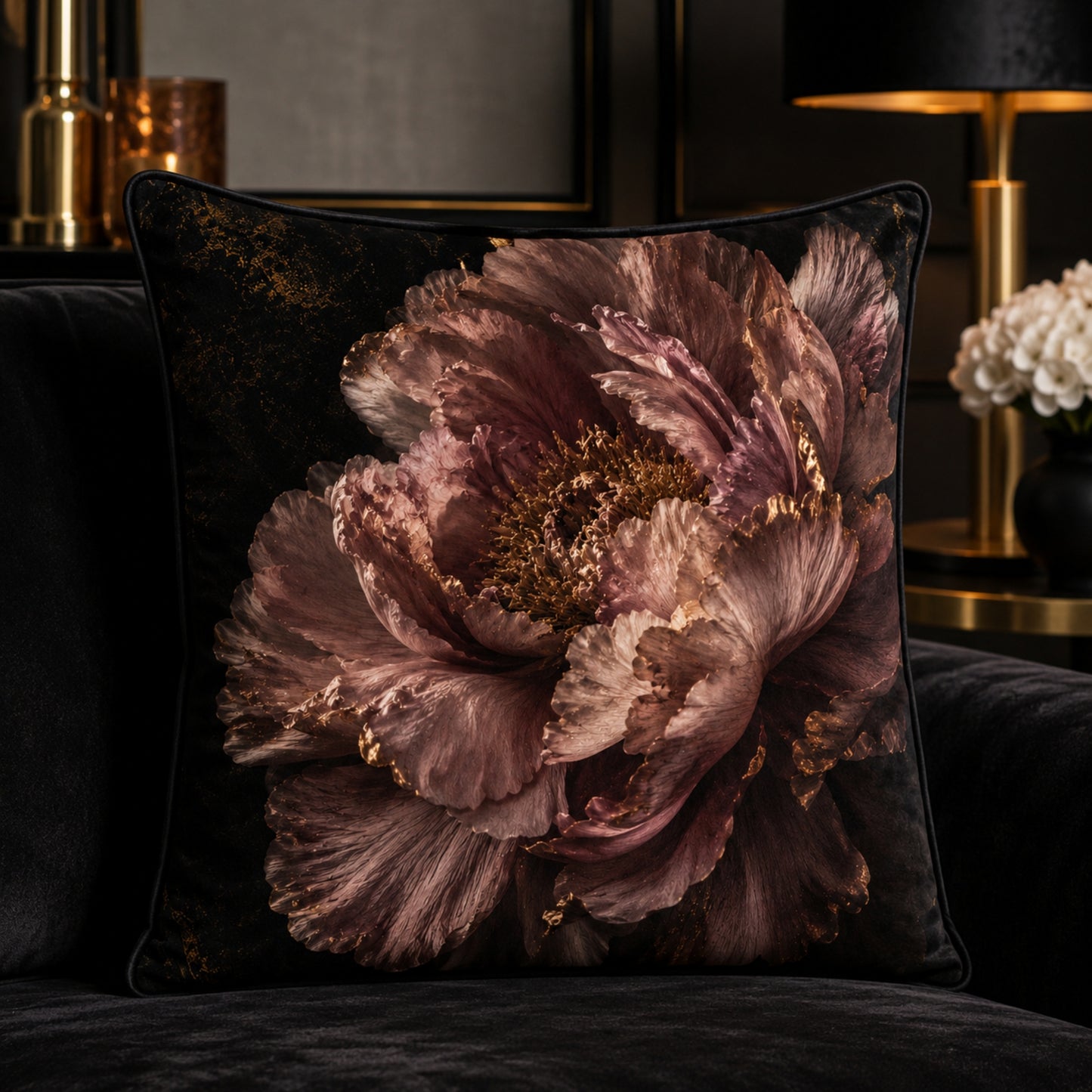 Dusky Peony Velvet Cushion - 60 x 60