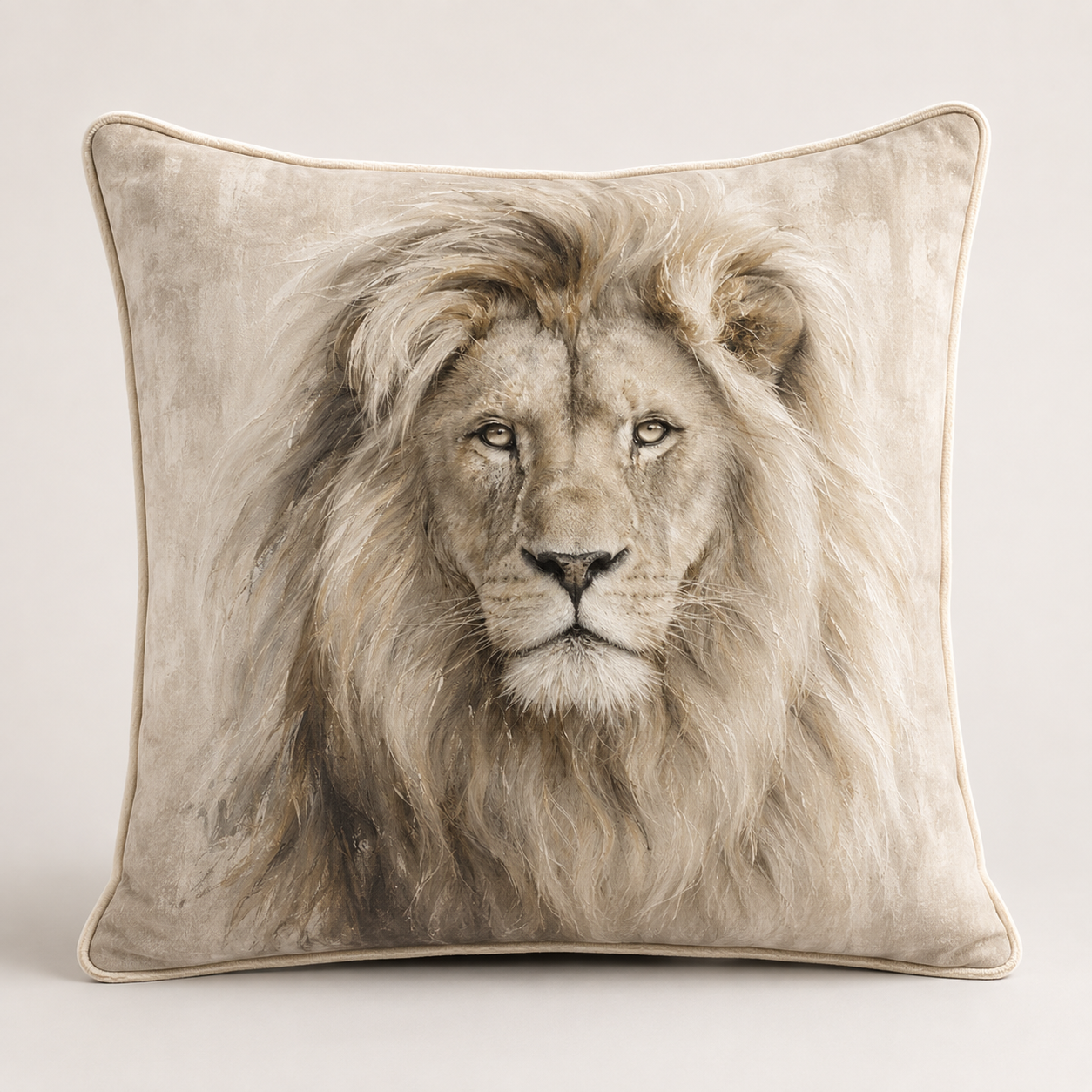 Neutral Lion Velvet Cushion - 60 x 60