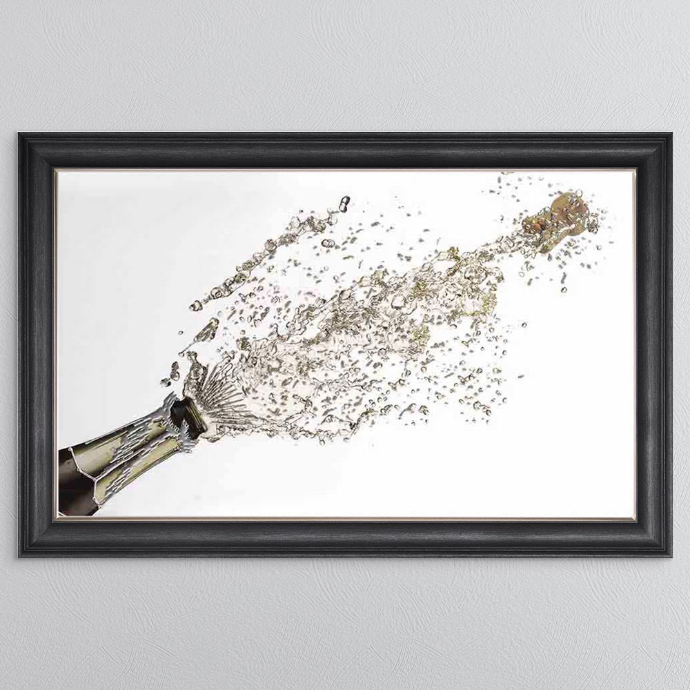 Popping Champagne Bottle On White Background Framed Wall Art