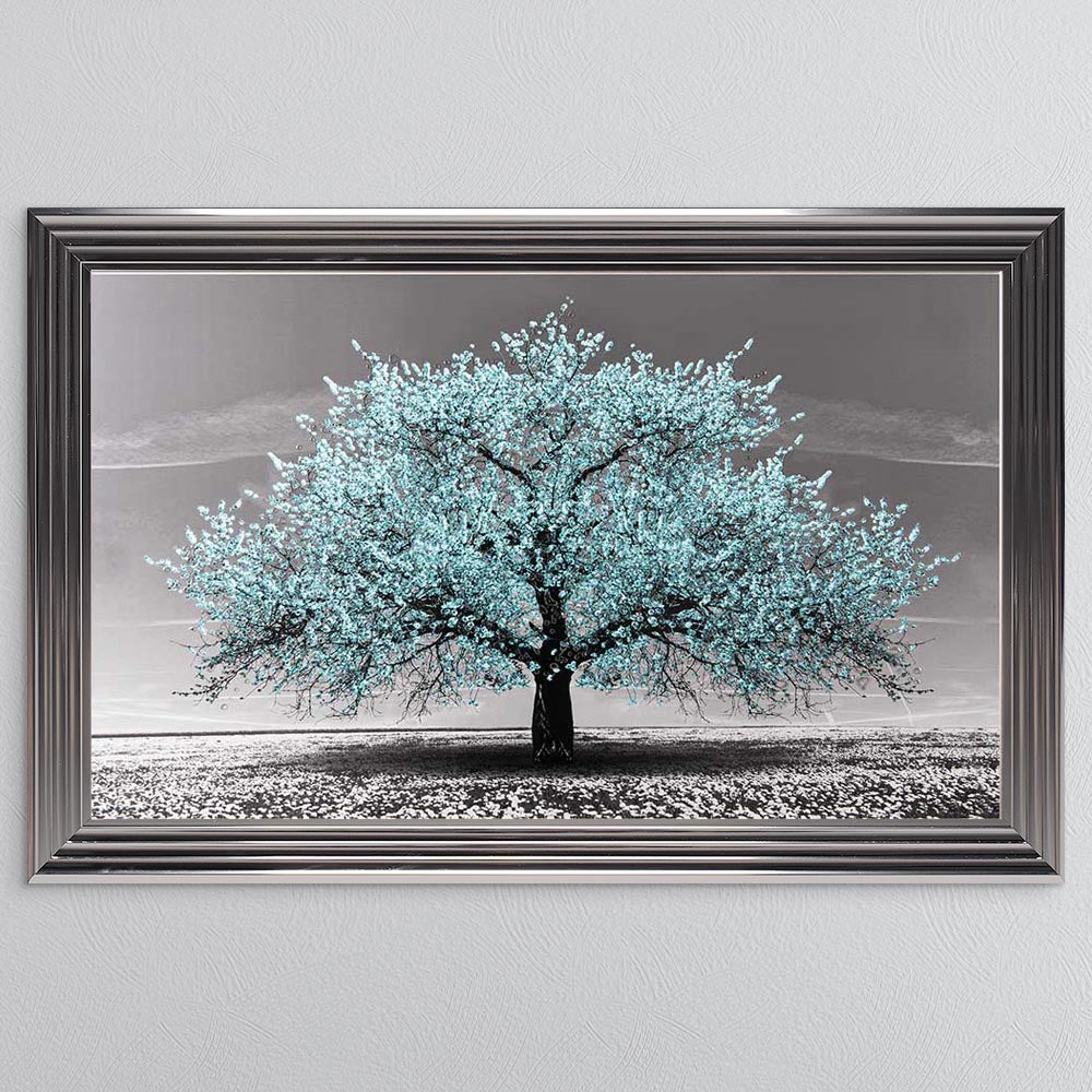 Teal Cherry Tree Framed Wall Art