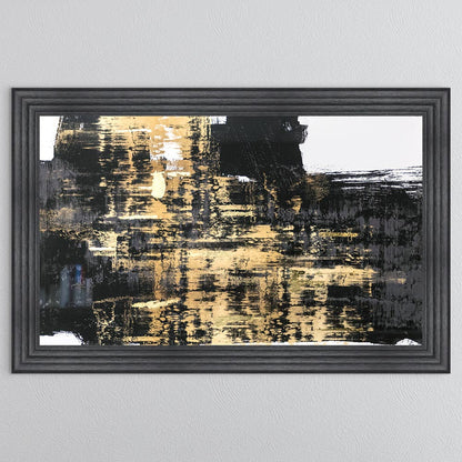 Black & Gold Abstract on White 1 with Gold Foil Framed Wall Art