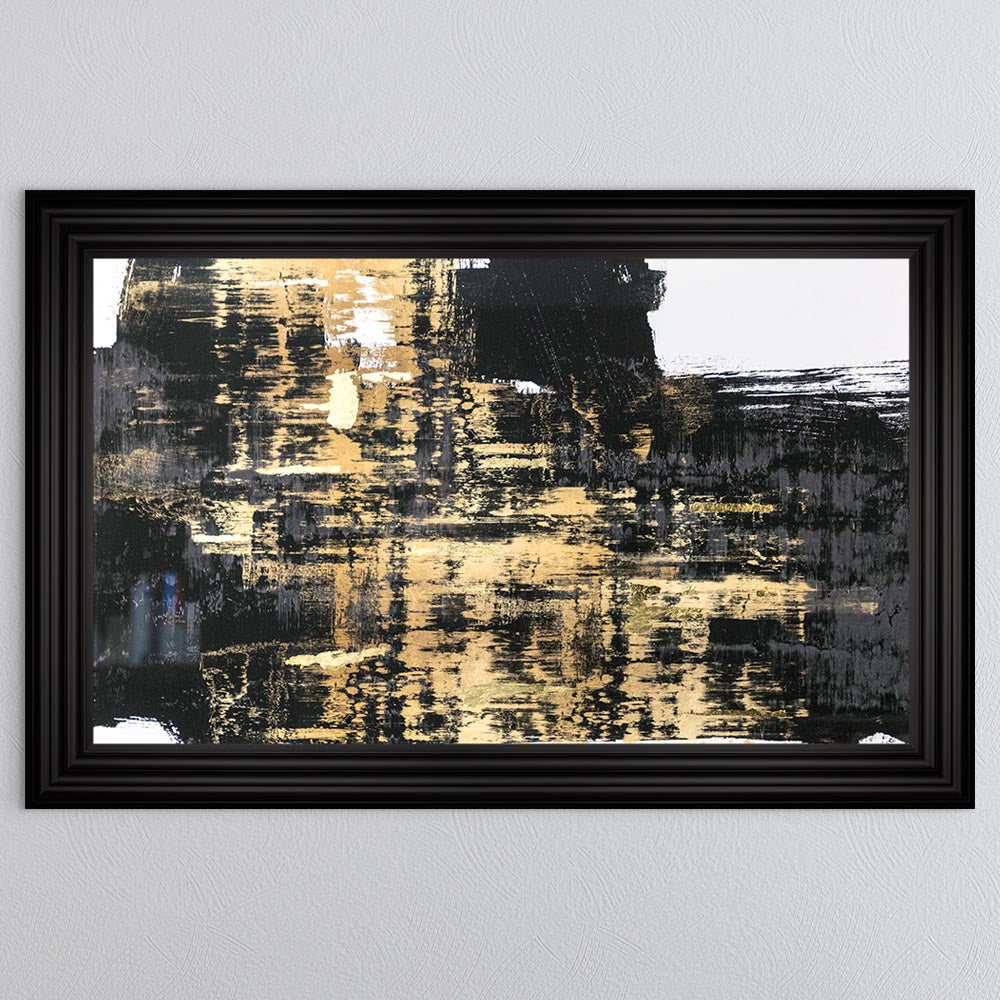 Black & Gold Abstract on White 1 with Gold Foil Framed Wall Art