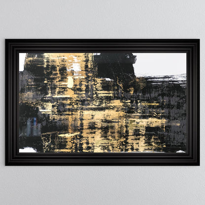 Black & Gold Abstract on White 1 with Gold Foil Framed Wall Art