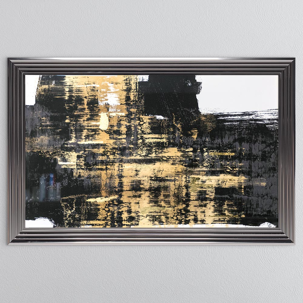Black & Gold Abstract on White 1 with Gold Foil Framed Wall Art