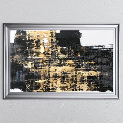 Black & Gold Abstract on White 1 with Gold Foil Framed Wall Art