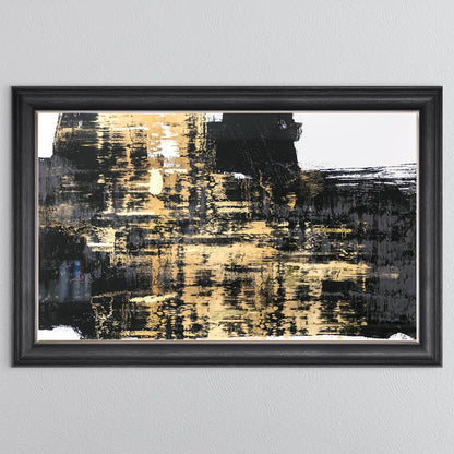 Black & Gold Abstract on White 1 with Gold Foil Framed Wall Art