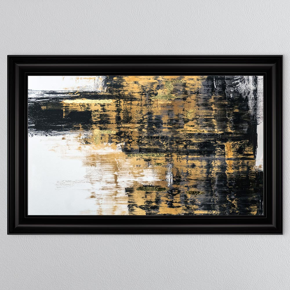 Black & Gold Abstract on White 2 with Gold Foil Framed Wall Art