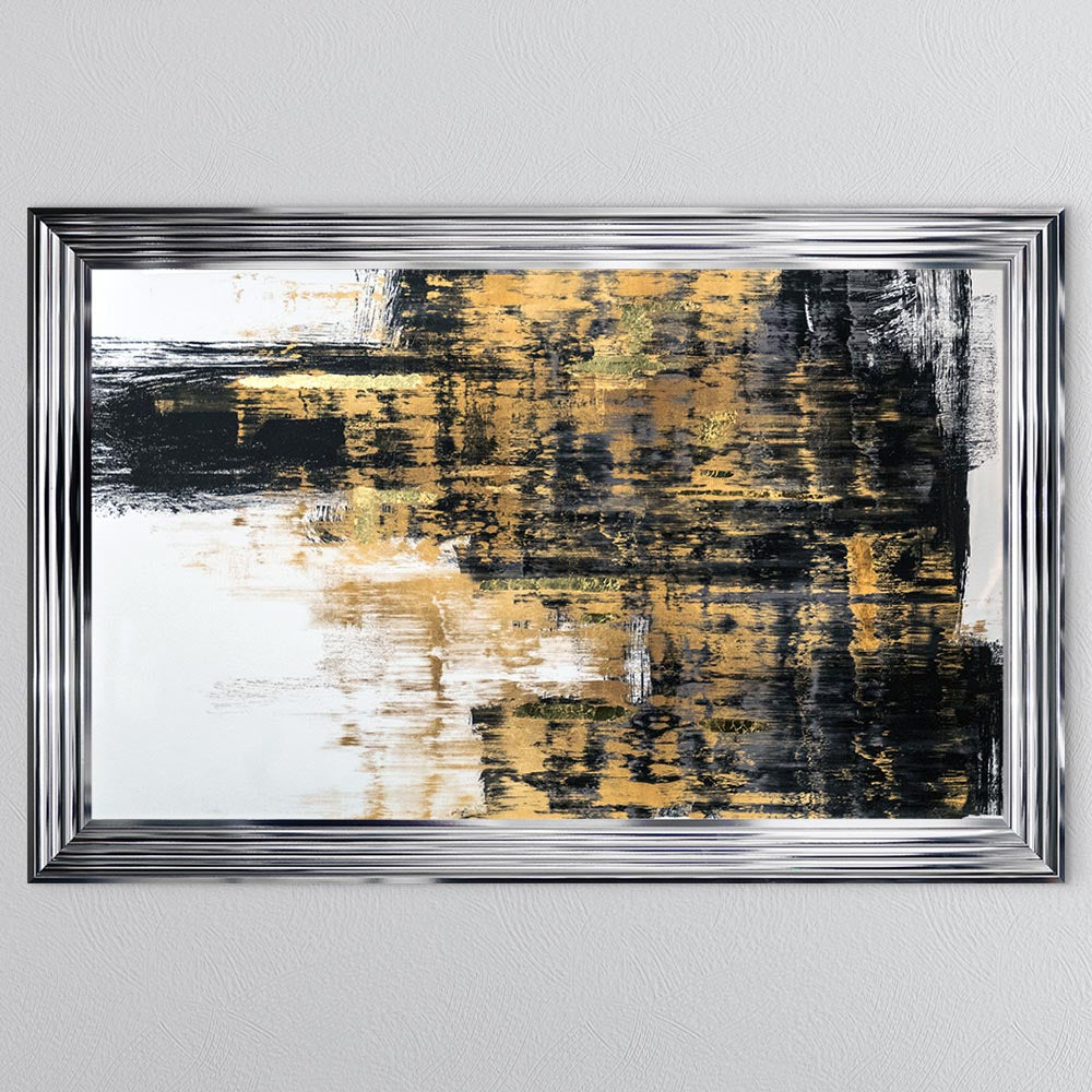 Black & Gold Abstract on White 2 with Gold Foil Framed Wall Art