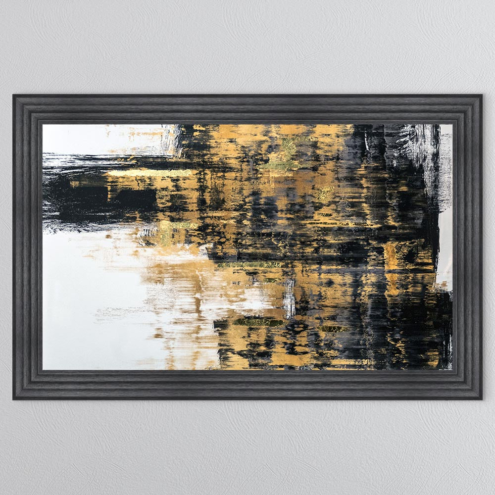 Black & Gold Abstract on White 2 with Gold Foil Framed Wall Art