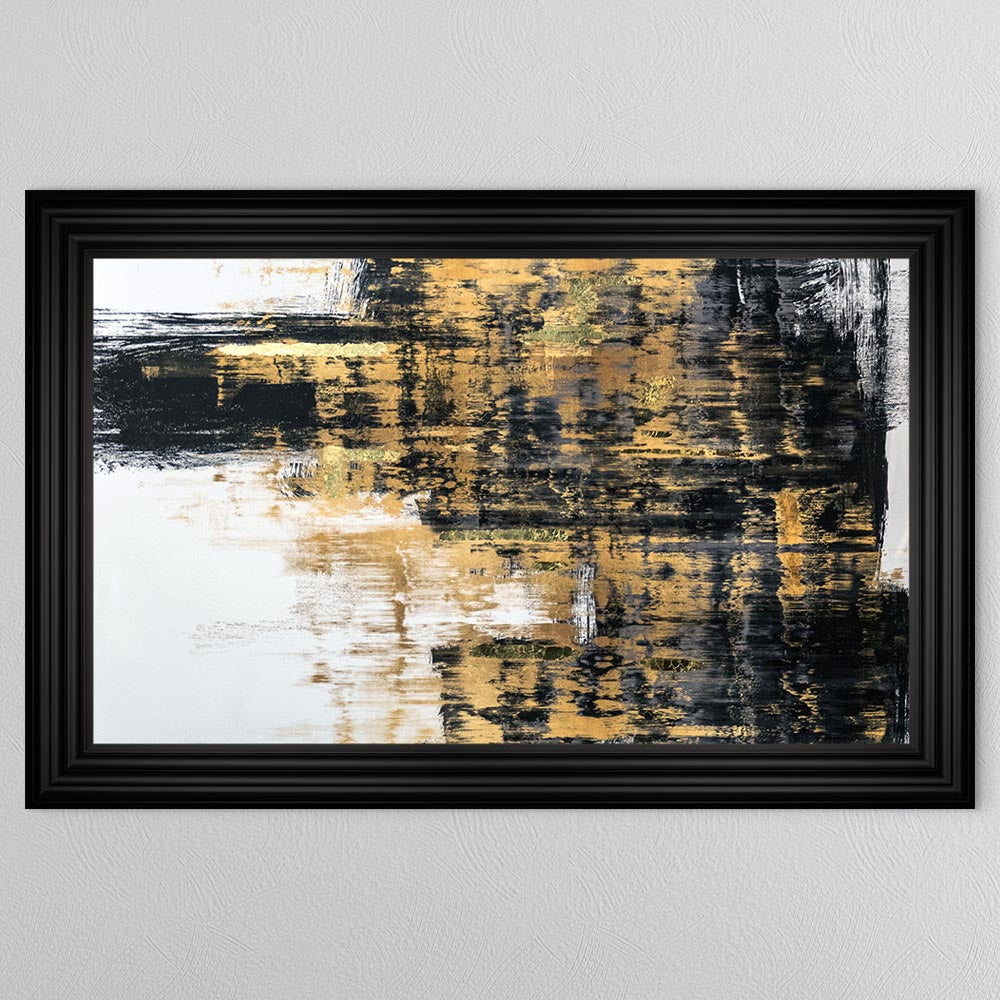 Black & Gold Abstract on White 2 with Gold Foil Framed Wall Art