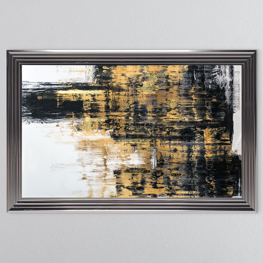 Black & Gold Abstract on White 2 with Gold Foil Framed Wall Art