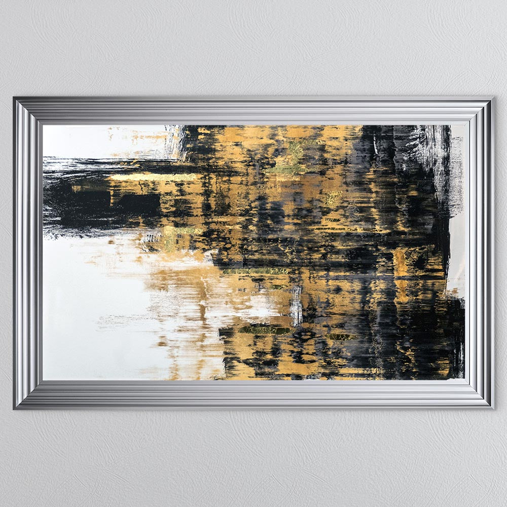 Black & Gold Abstract on White 2 with Gold Foil Framed Wall Art
