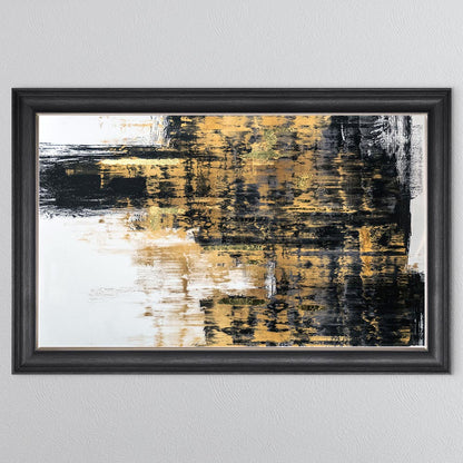Black & Gold Abstract on White 2 with Gold Foil Framed Wall Art