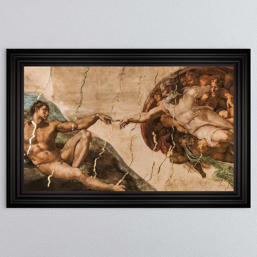 Creation of Adam with Gold Foil Framed Wall Art