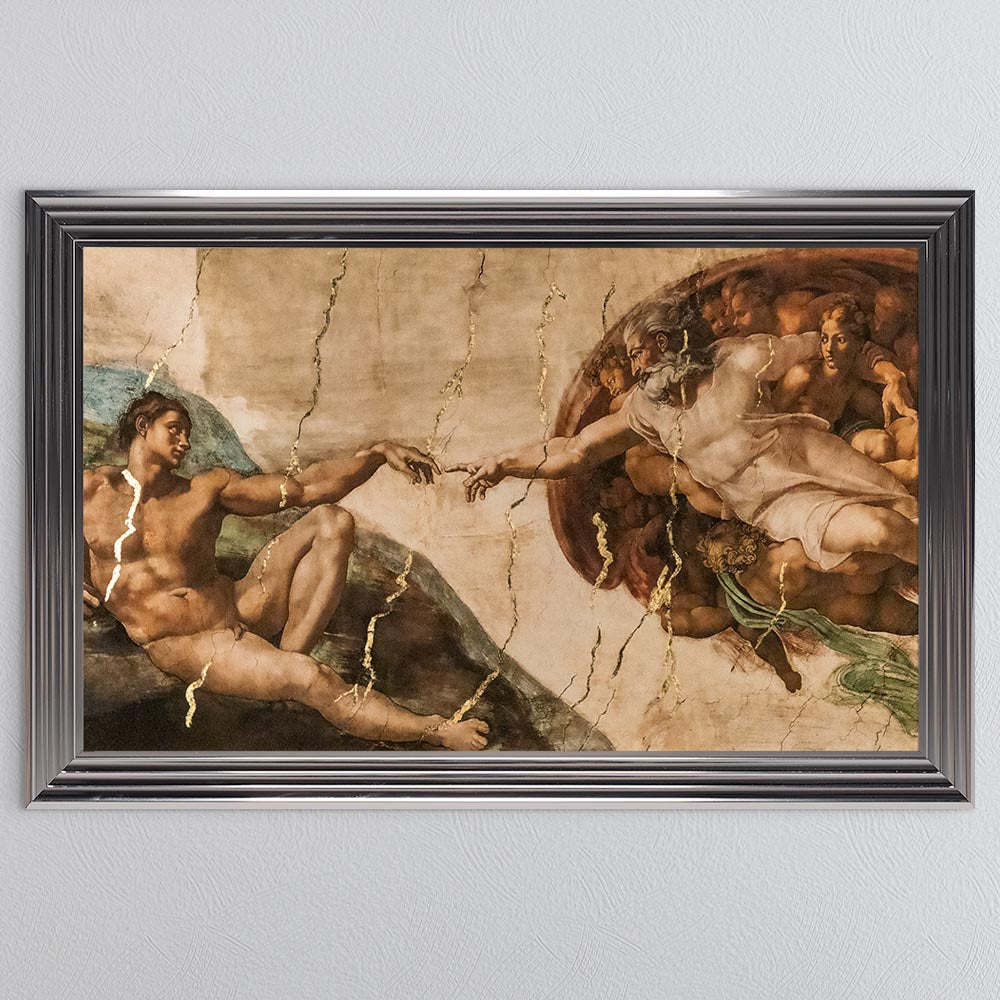 Creation of Adam with Gold Foil Framed Wall Art