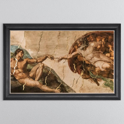 Creation of Adam with Gold Foil Framed Wall Art