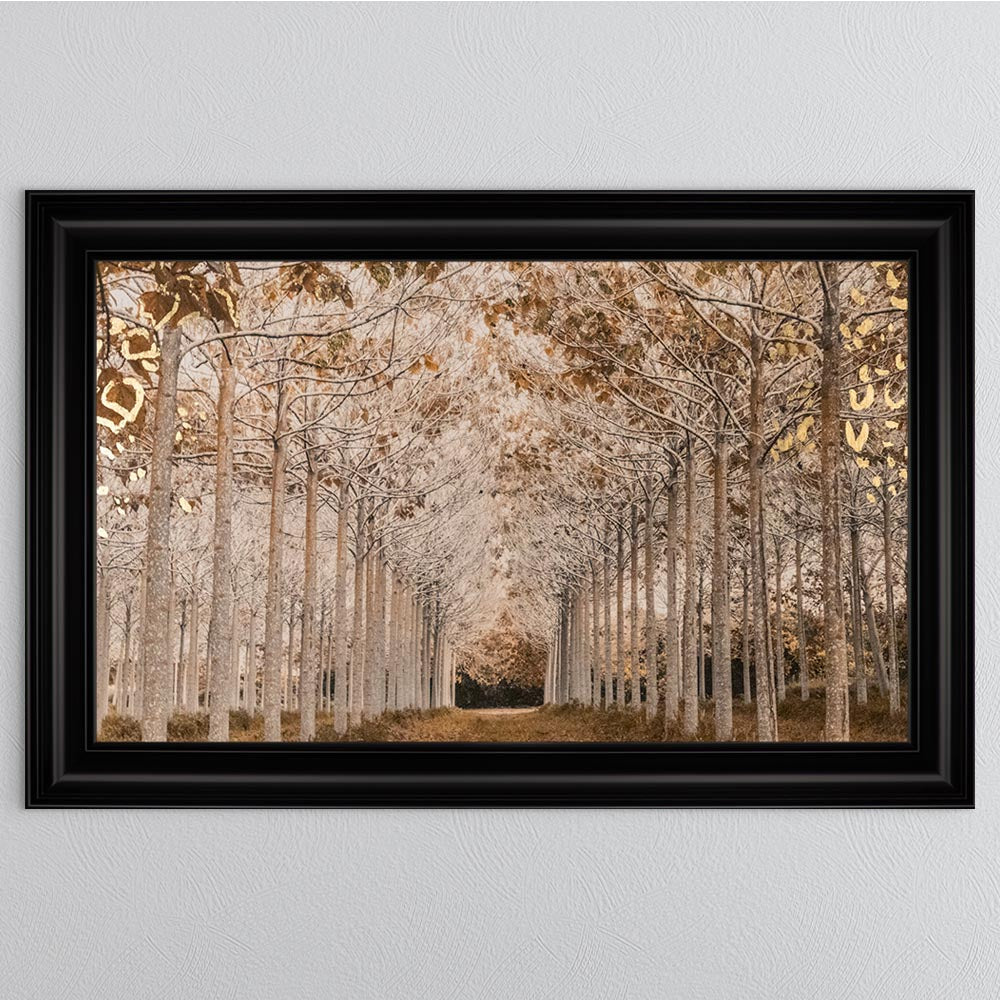 White & Gold Autumnal Path with Gold Foil Framed Wall Art
