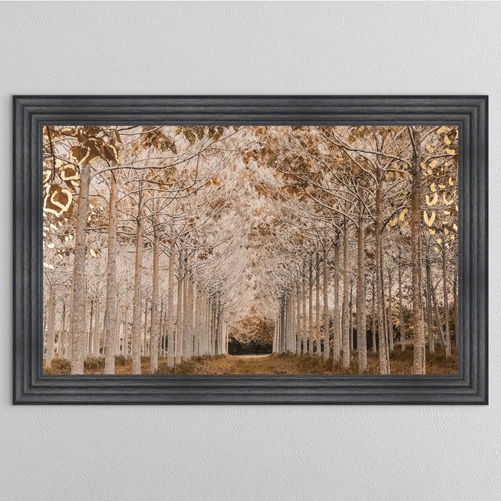 White & Gold Autumnal Path with Gold Foil Framed Wall Art