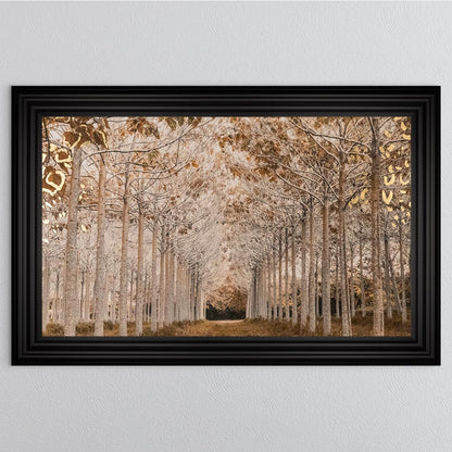 White & Gold Autumnal Path with Gold Foil Framed Wall Art