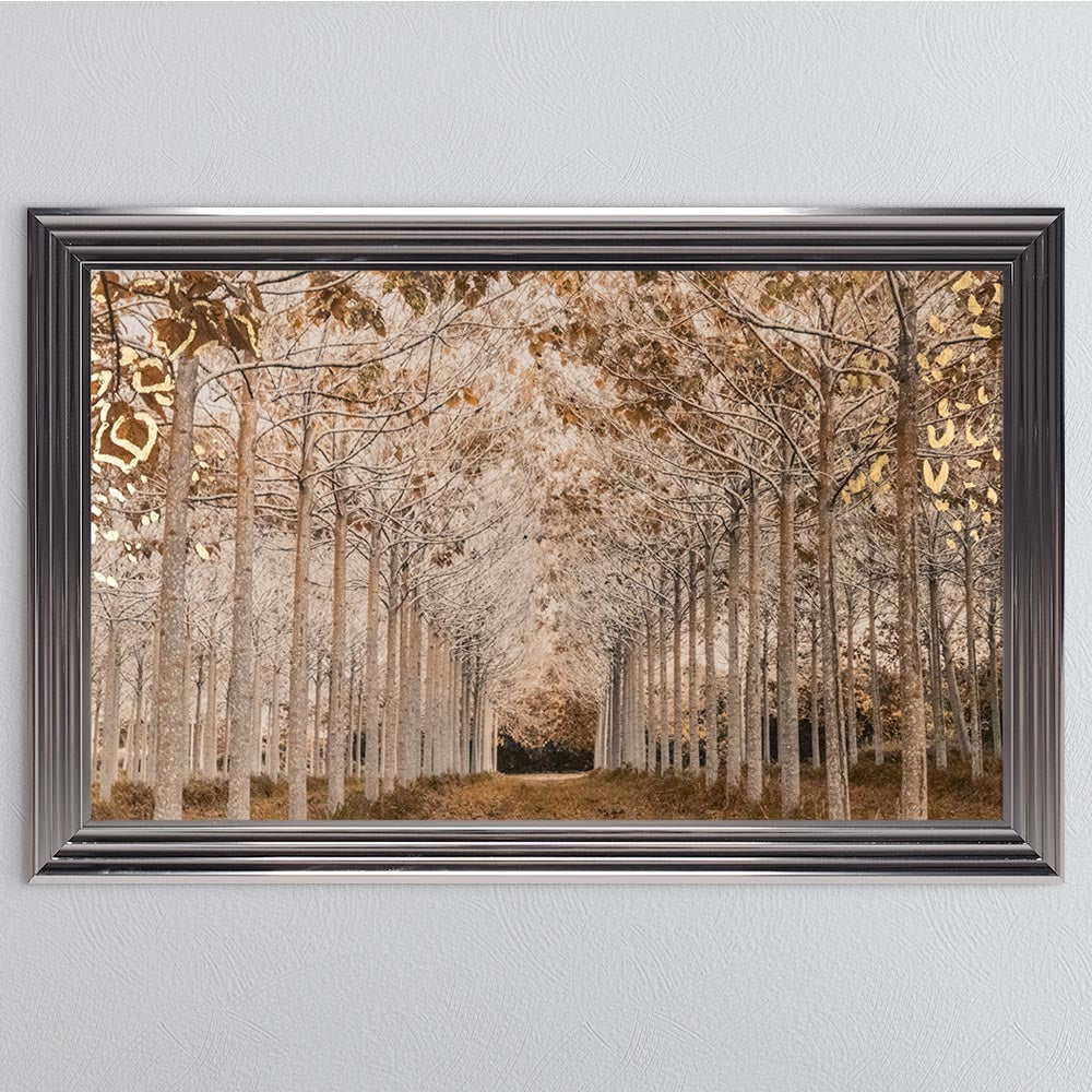 White & Gold Autumnal Path with Gold Foil Framed Wall Art