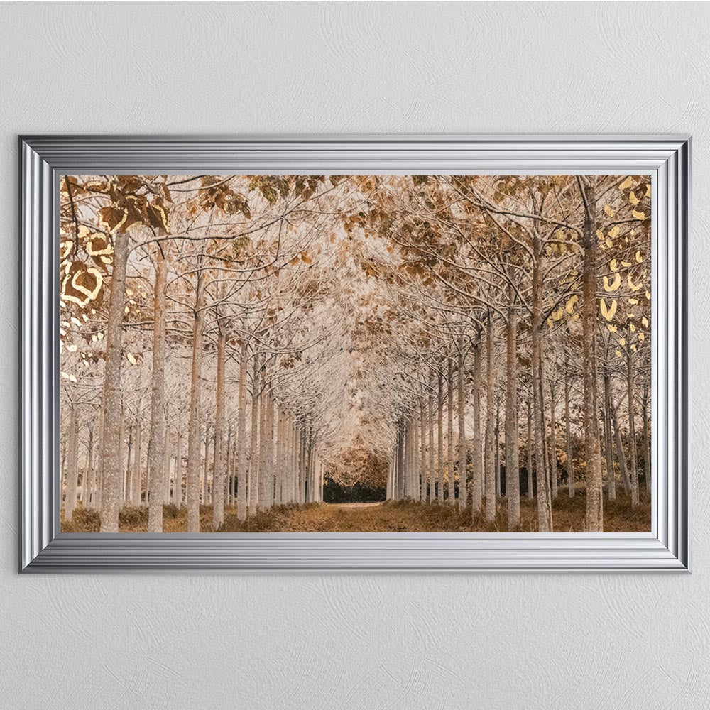 White & Gold Autumnal Path with Gold Foil Framed Wall Art