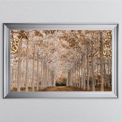 White & Gold Autumnal Path with Gold Foil Framed Wall Art