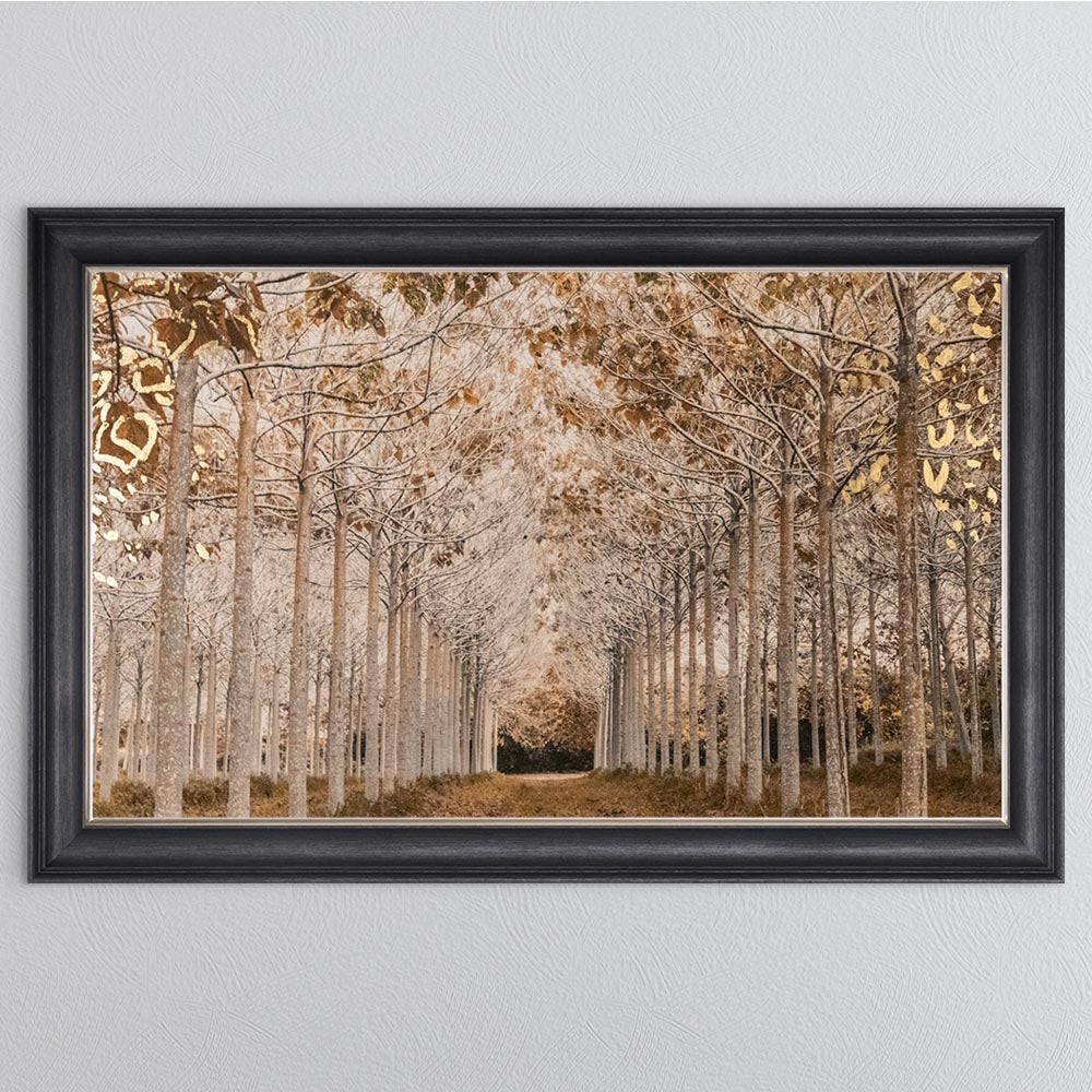 White & Gold Autumnal Path with Gold Foil Framed Wall Art