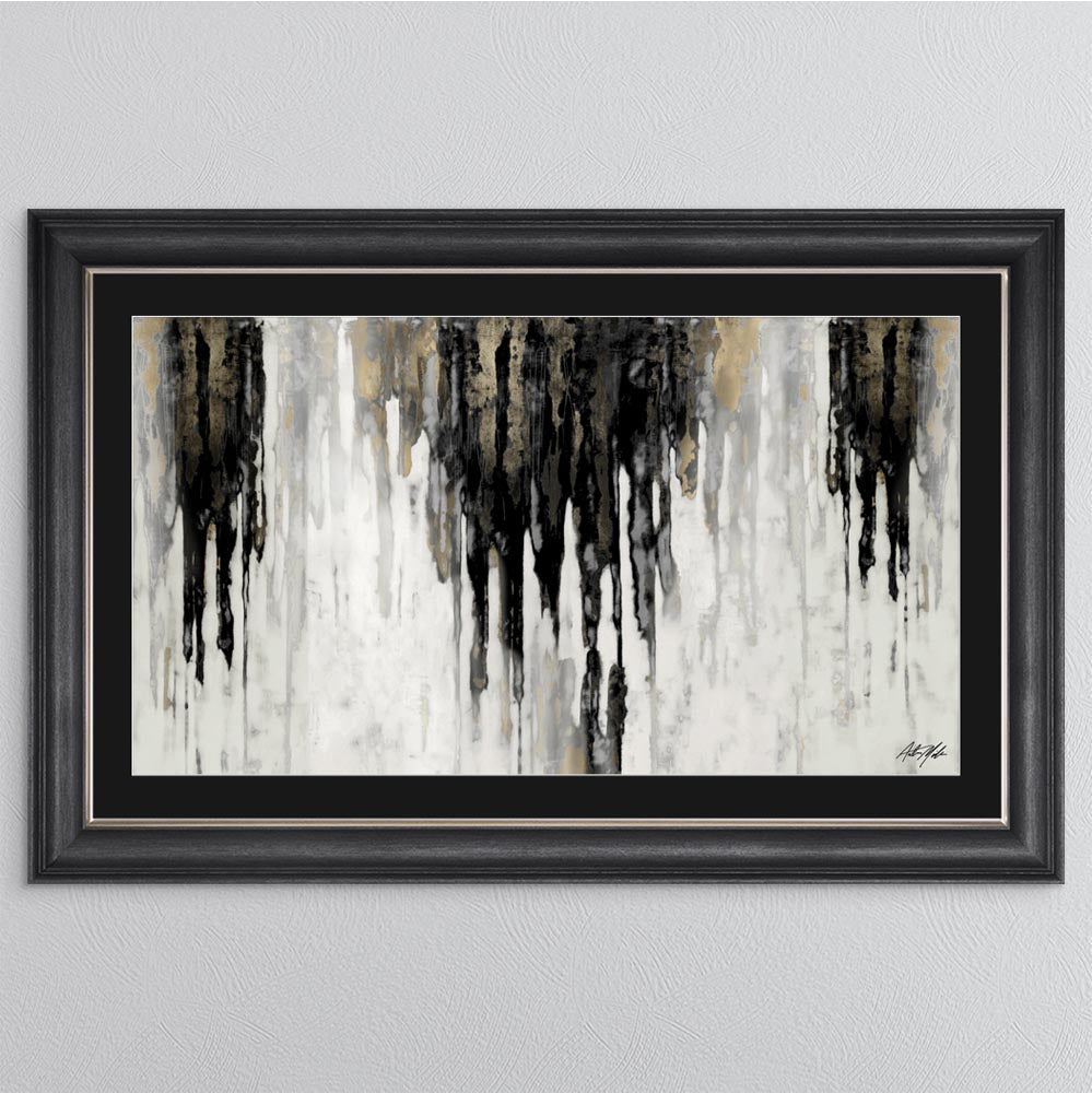 Abstract Black & Gold Dripping Keys with Black Mount Framed Wall Art