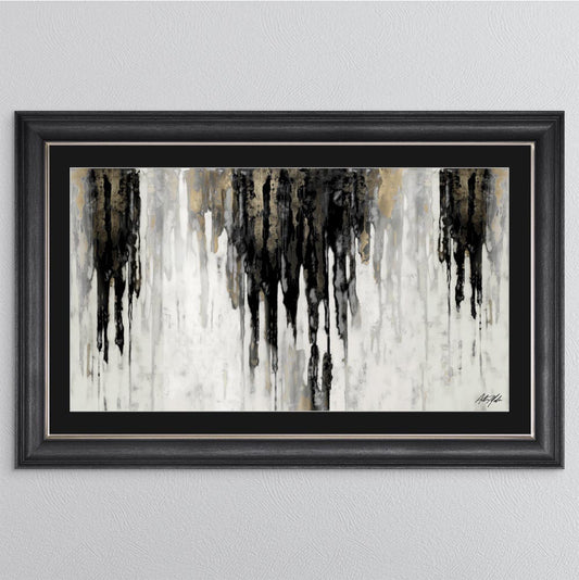 Abstract Black & Gold Dripping Keys with Black Mount Framed Wall Art