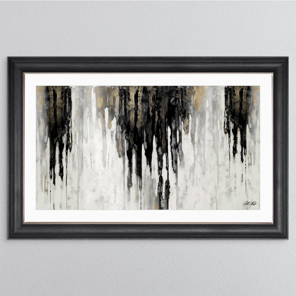 Abstract Black & Gold Dripping Keys with White Mount Framed Wall Art