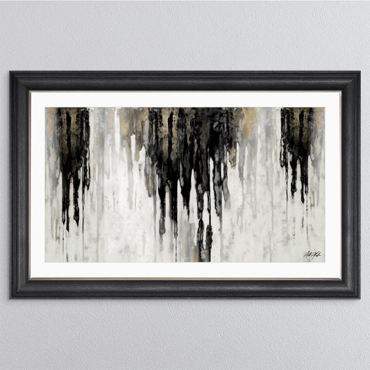 Abstract Black & Gold Dripping Keys with White Mount Framed Wall Art