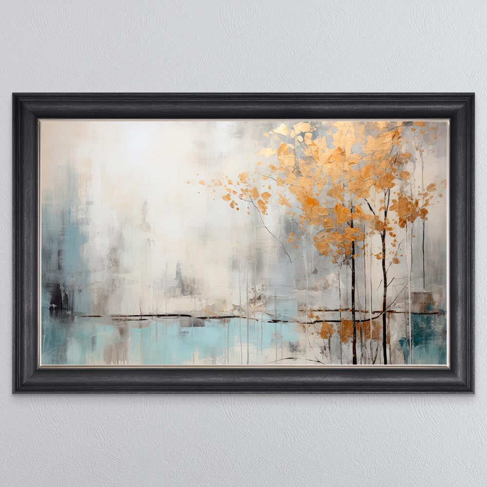 Golden Blossoms Abstract Framed Wall Art