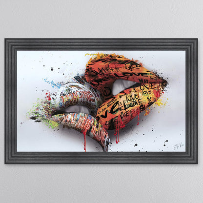 In The Kiss Orange Lips Framed Wall Art