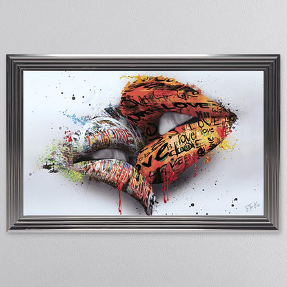 In The Kiss Orange Lips Framed Wall Art