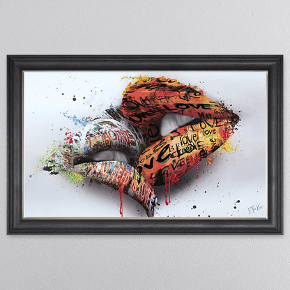 In The Kiss Orange Lips Framed Wall Art