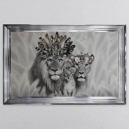 Lion Family With One Cub Framed Wall Art