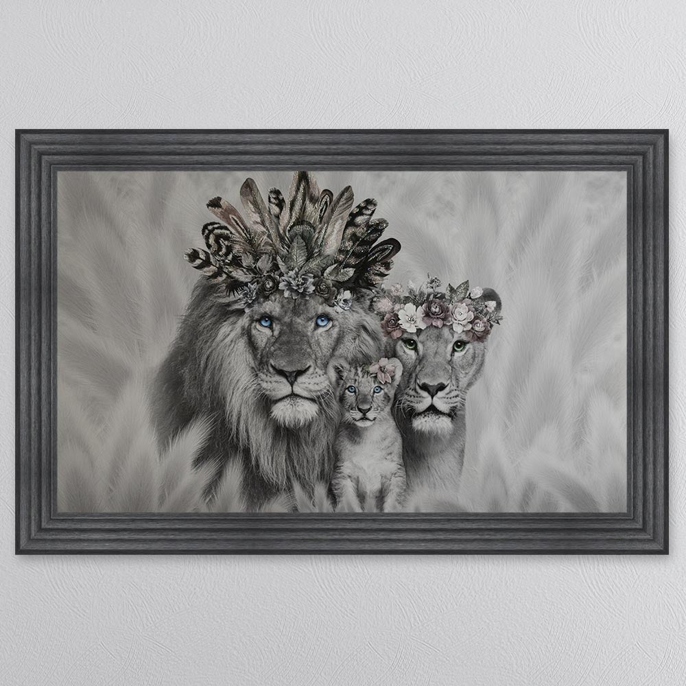 Lion Family With One Cub Framed Wall Art