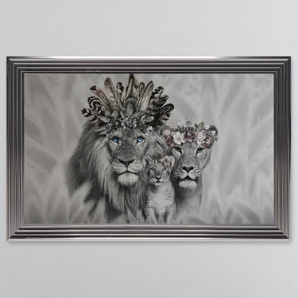 Lion Family With One Cub Framed Wall Art