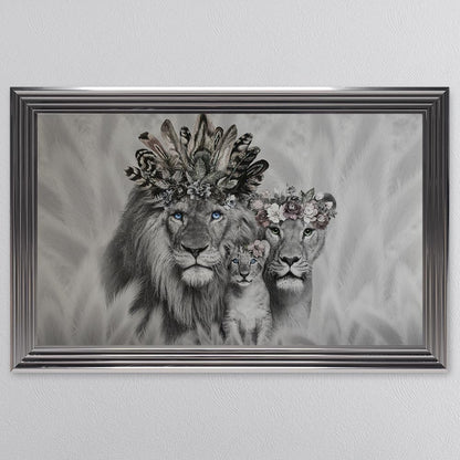 Lion Family With One Cub Framed Wall Art