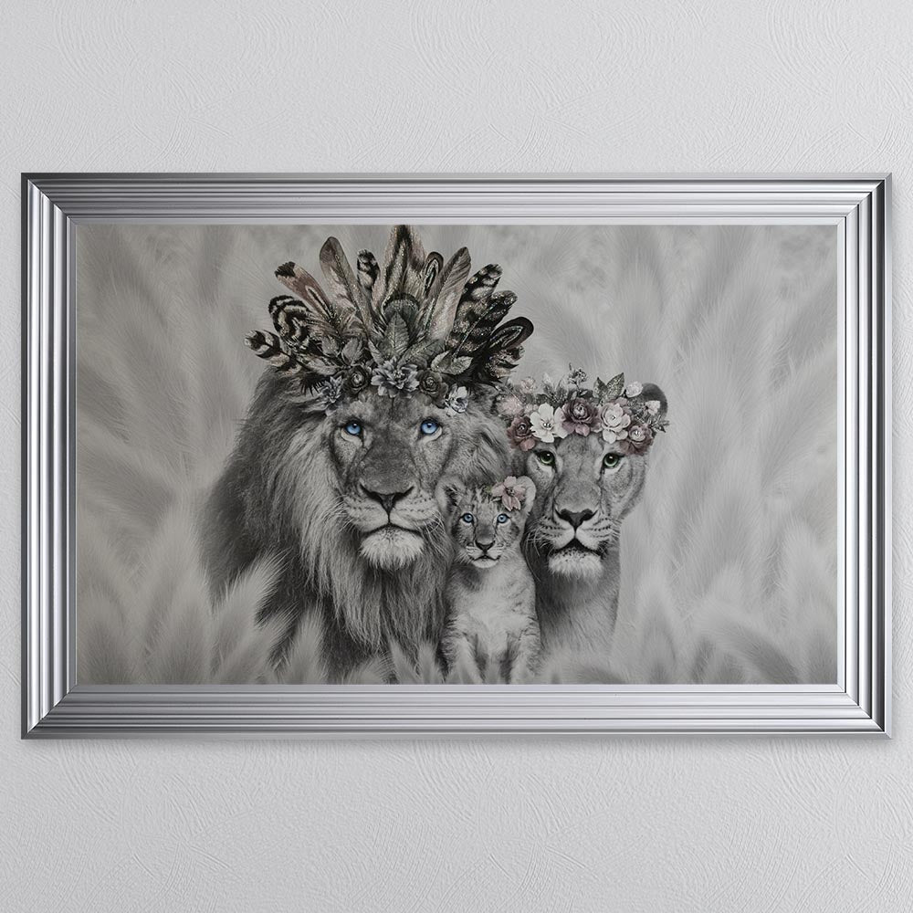 Lion Family With One Cub Framed Wall Art