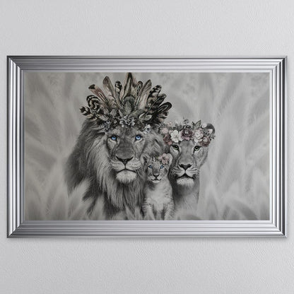 Lion Family With One Cub Framed Wall Art