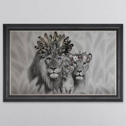 Lion Family With One Cub Framed Wall Art