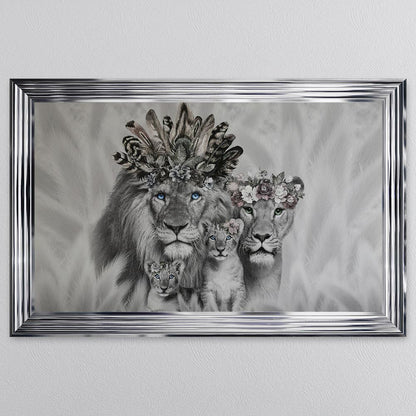 Lion Family With Two Cubs Framed Wall Art