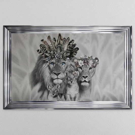 Lion Family With Two Cubs Framed Wall Art