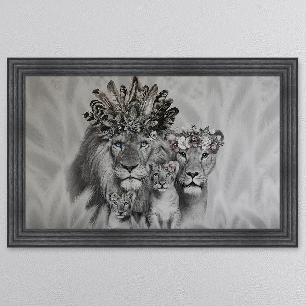 Lion Family With Two Cubs Framed Wall Art