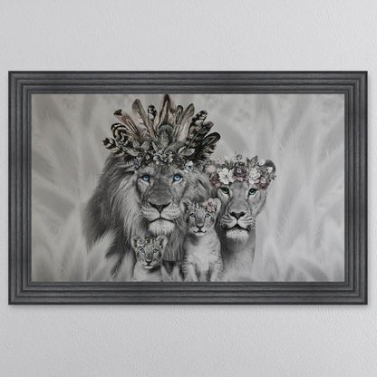 Lion Family With Two Cubs Framed Wall Art