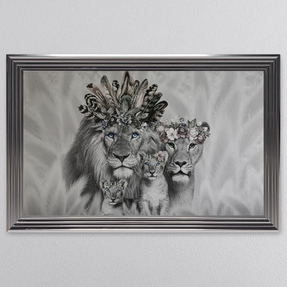 Lion Family With Two Cubs Framed Wall Art