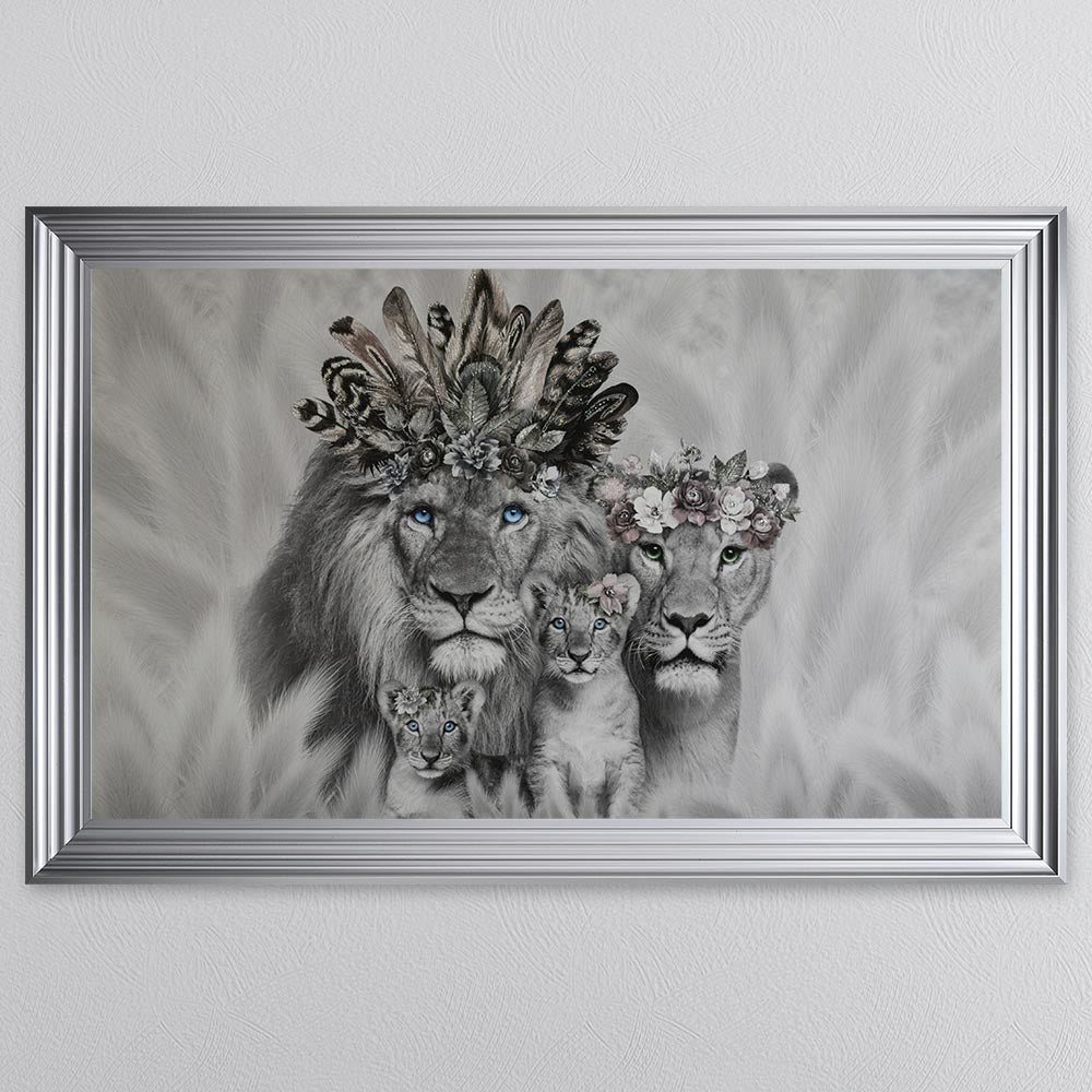 Lion Family With Two Cubs Framed Wall Art