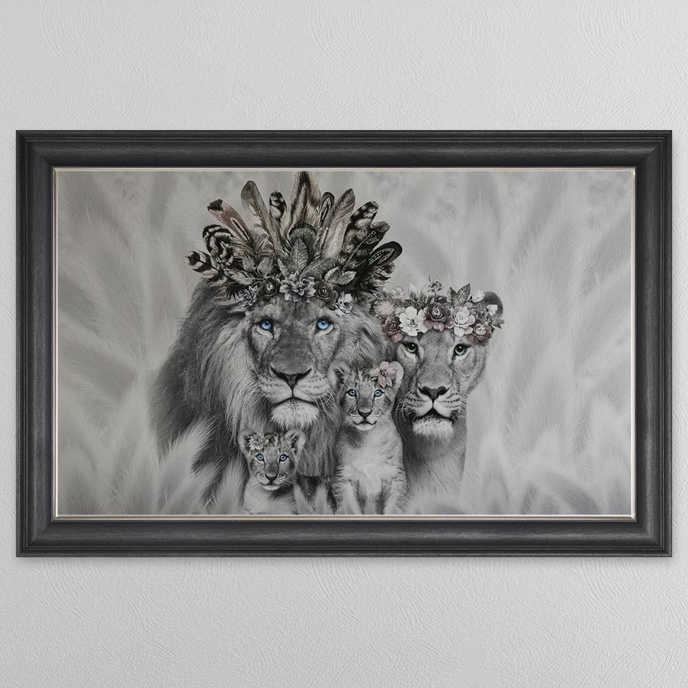 Lion Family With Two Cubs Framed Wall Art