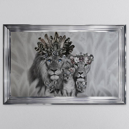Lion Family With Three Cubs Framed Wall Art